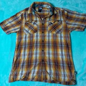 The North Face Men’s S/P Orange Plaid Short Sleeve Button Down Shirt